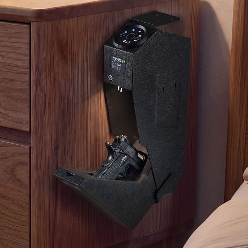 Gun Safe for Handgun Biometric Fingerprint Pistol Safe 4-Way Access, for Bedroom Nightstand, Desks, Thick Steel Construction, with LCD Display, Automatic Lighting, Optional Silent Mode, Black