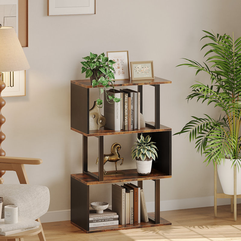 4-Tier Open Shelf Bookcase, Multi-Functional Storage Rack for Home Office & Living Room, Brown/Black