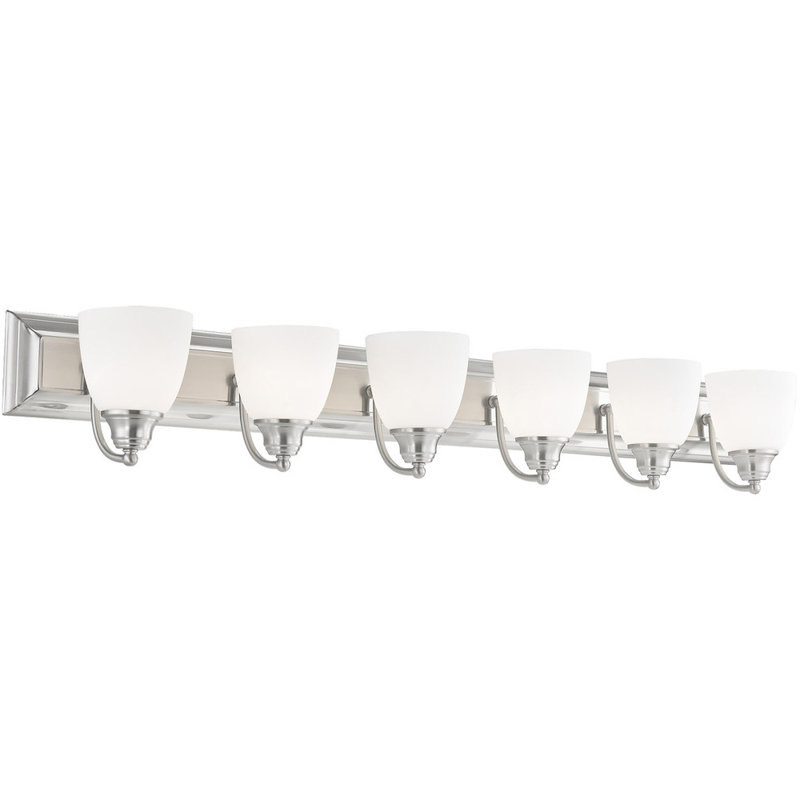 Éclairage pour meuble-lavabo 6 lumières, Nickel brossé / blanc opale satiné