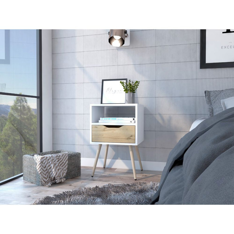 Leopoulos NIGHTSTAND, White/Light Oak