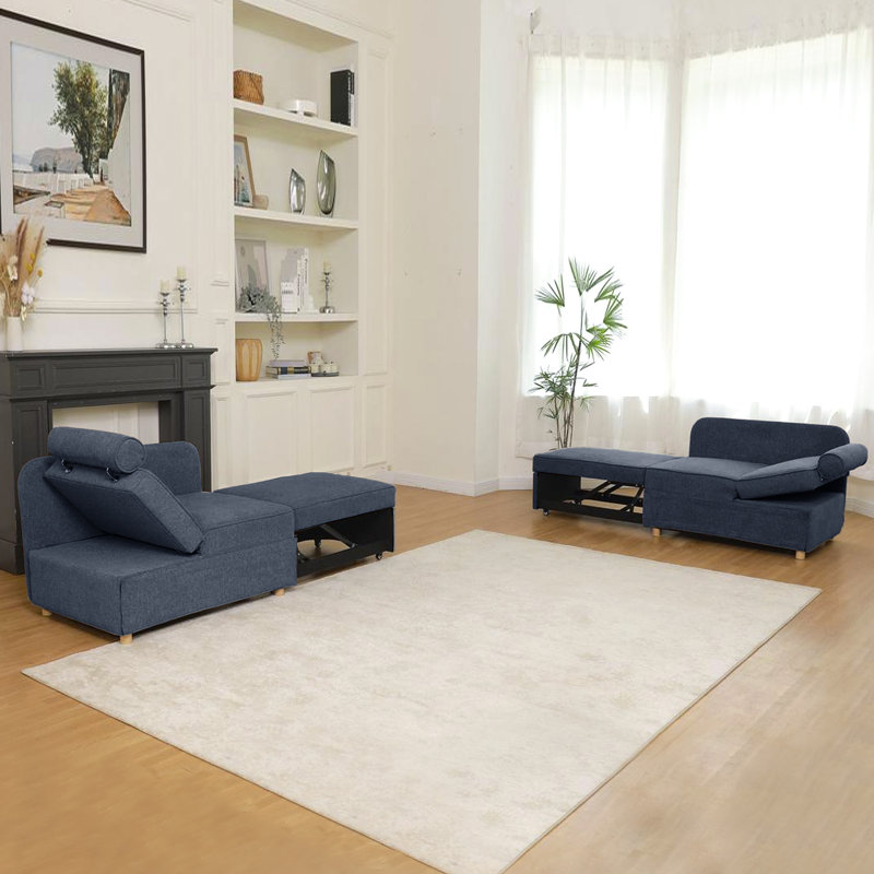 Canapé-lit rembourré convertible 4-en-1, Lin bleu denim