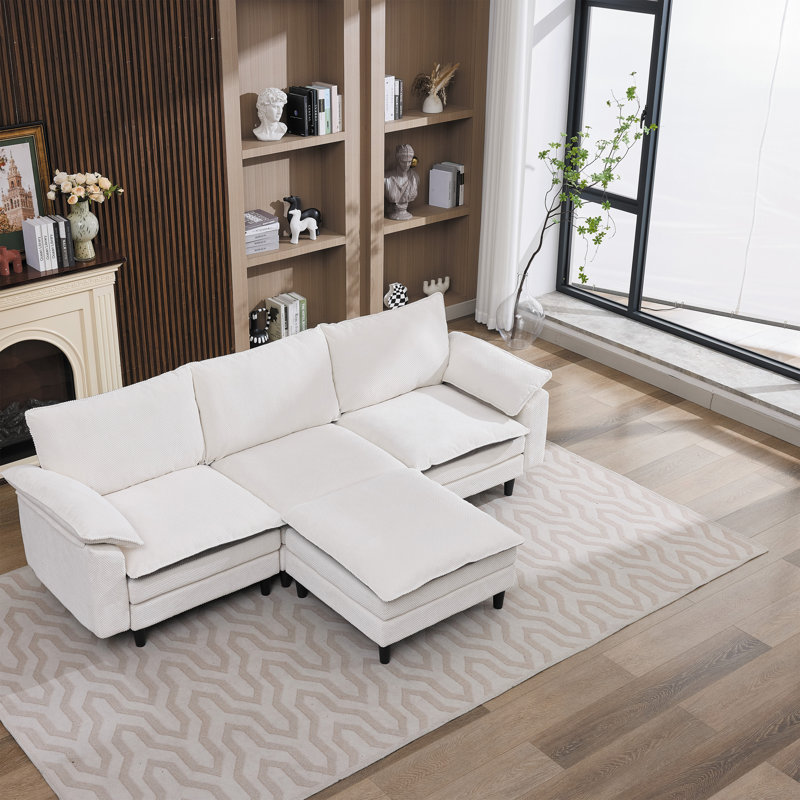 Canapé modulaire convertible en forme de L, canapé modulaire en velours côtelé avec méridienne réversible
