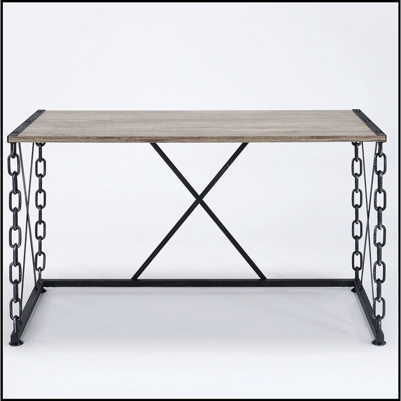 Rustic Oak and Antique Black Rectangular Console Table with Spacious Storage, Perfect for Modern and Traditional Homes