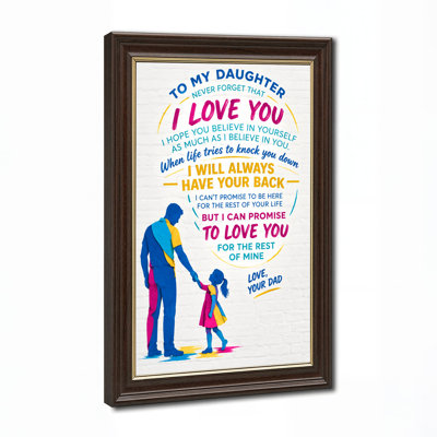 Blue and Pink Dad and Daughter Holding Hands Quote Canvas Wall Art