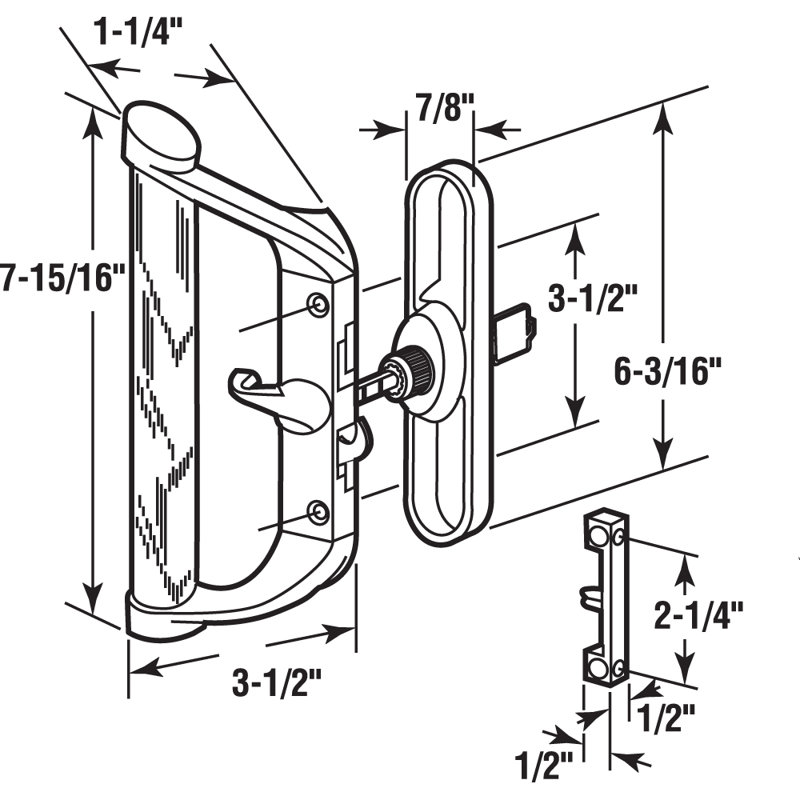 Surface de porte de patio avec loquet, corps moulé, poignée en bois et garde-boue Prime-Line