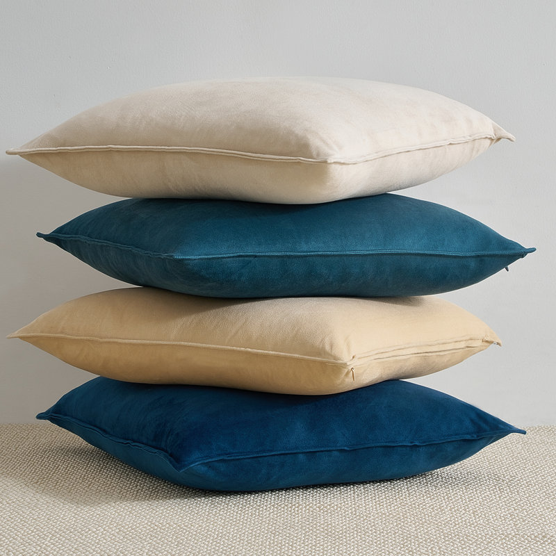Velvet Reversible Pillow Cover, 16"H x 16"W, Blue/White