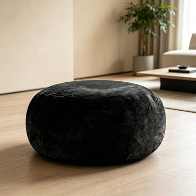 Fauteuil à billes rond de 4 pi noir, l 39,37 po x P 39,37 po x H 19,69 po, pré-rempli en mousse à mémoire de forme, canapé de plancher surdimensionné en flanelle lavable pour adultes, salon, chambre à coucher