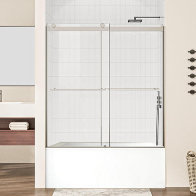 60"W X 60" H Double Sliding Frameless Tub Door With 5/16"(8mm) Clear Tempered Glass