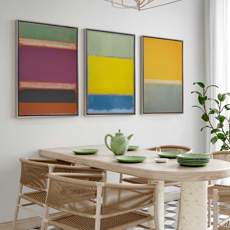 "Sunfield Glow Triptych" par Golden Glow Interiors 3 - Pièces sur toile, Cadre en chrome poli, H 20 po x l 14 po