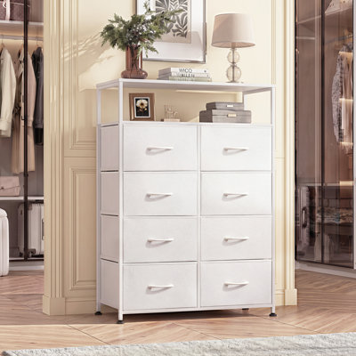 Chaseburg 8-Drawer Dresser with Open Media Shelf, 45.9'' Tall Dresser with Wooden Top, Dresser with Sturdy Frame, Chest of Drawers for Bedroom, Closet, Hallway