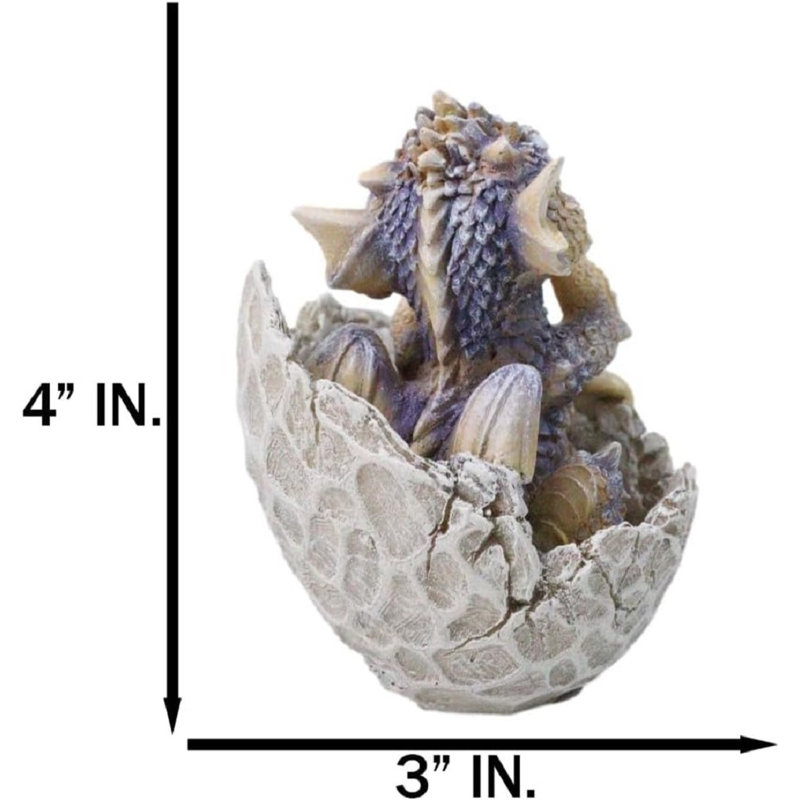 Adorable figurine de bébé dragon bleu craquelé en coquille d'œuf 4 po