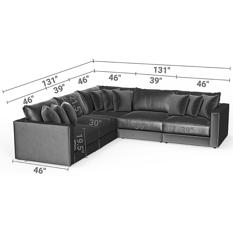 Canapé modulaire très profond rond cinq pièces Rondale, Mélange de polyester gris