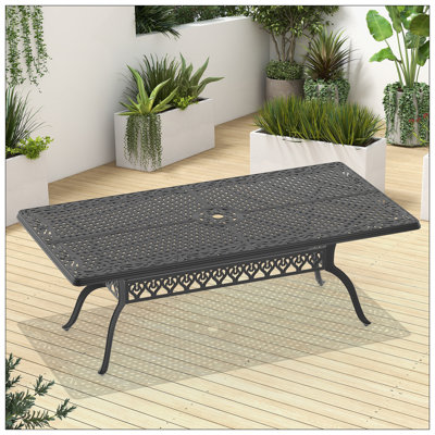 Table de salle à manger en aluminium coulé avec cadre noir et trou pour parasol L82,68 * W41,34 pouces
