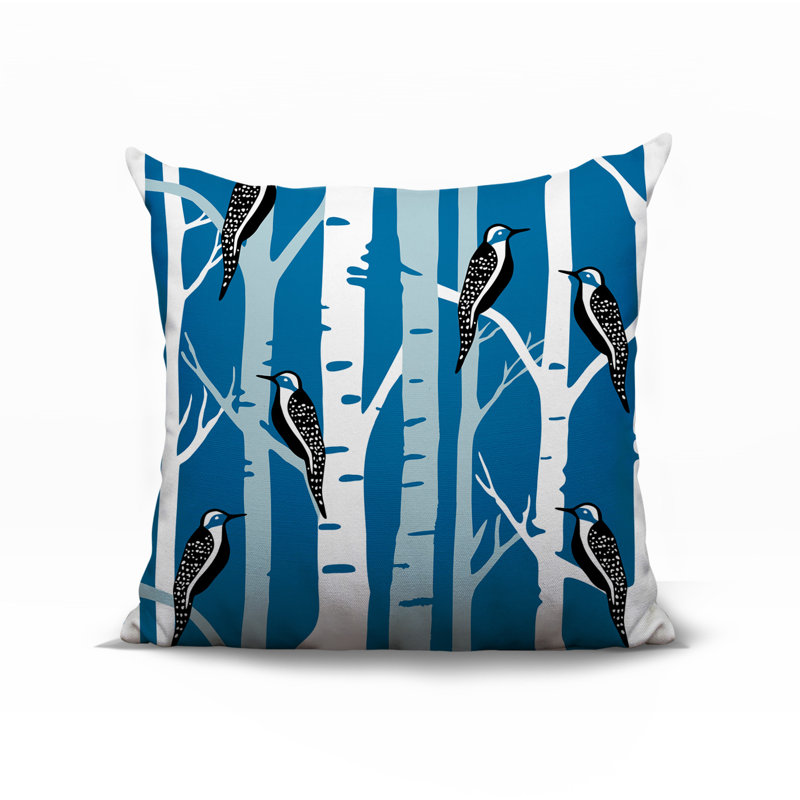 Oreiller carré réversible intérieur / extérieur Fiore Bird, Carré 17 po, Turquoise