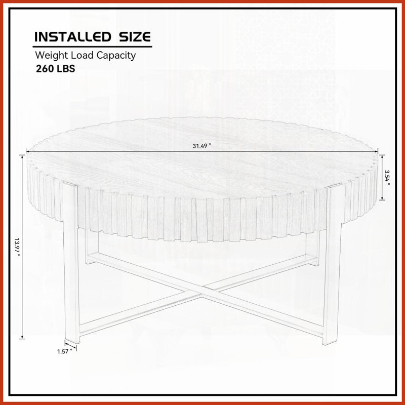 Table basse ronde 31,5 po en frêne naturel pour le salon, piédestal en acier inoxydable - Gain de place et amp; Facile à nettoyer