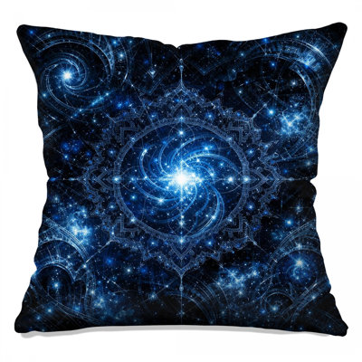 Blue Cosmic Fractal Art Double Sided Throw Pillows