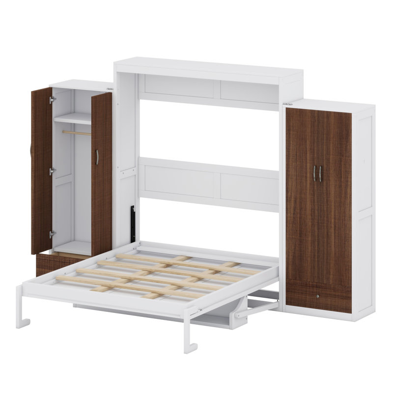 Lit escamotable moderne avec garde-robe intégrée, tiroirs multiples et surface de table convertible