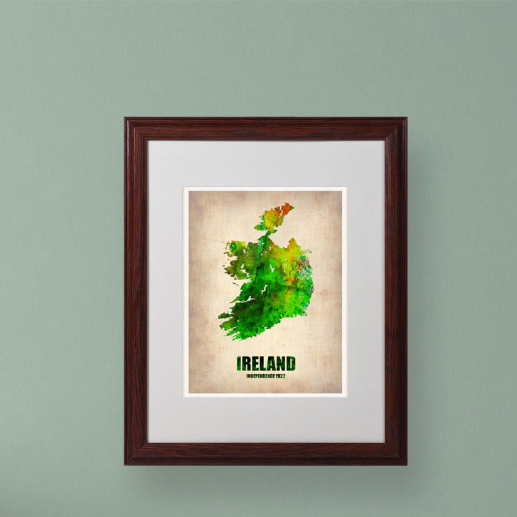 « ireland aquarelle map », impression encadrée sur toile, H 20 po x l 16 po x P 0,5 po, Brun