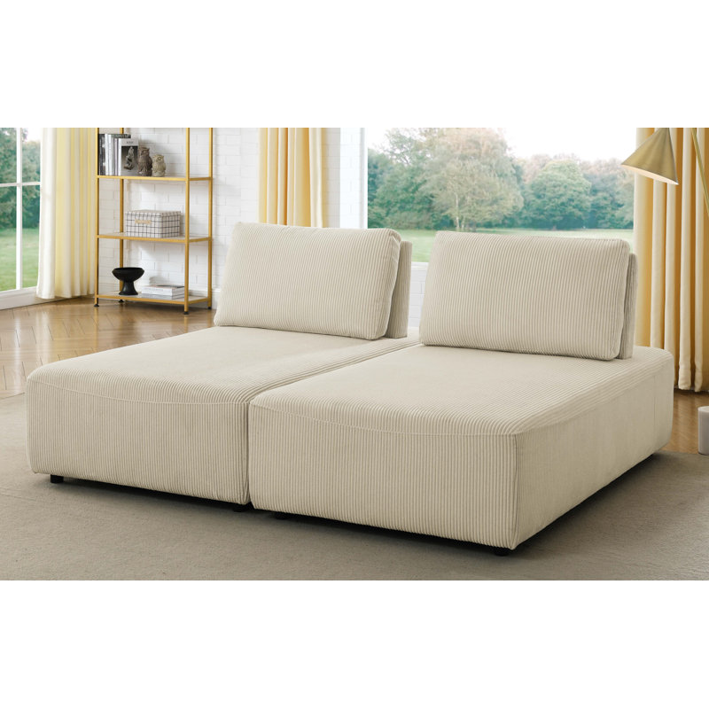 Fieger 78'' Armless Modular Sofa, Beige Corduroy