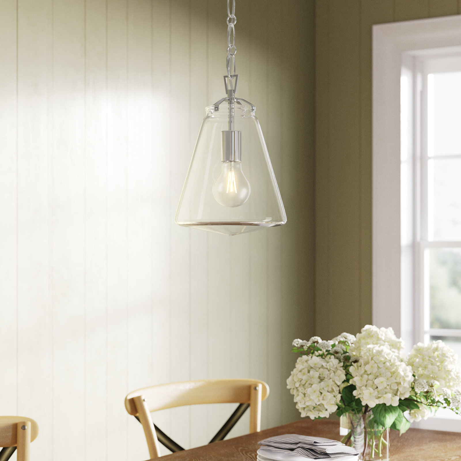 Blair Single Light Glass Dimmable Pendant, Polished Nickel
