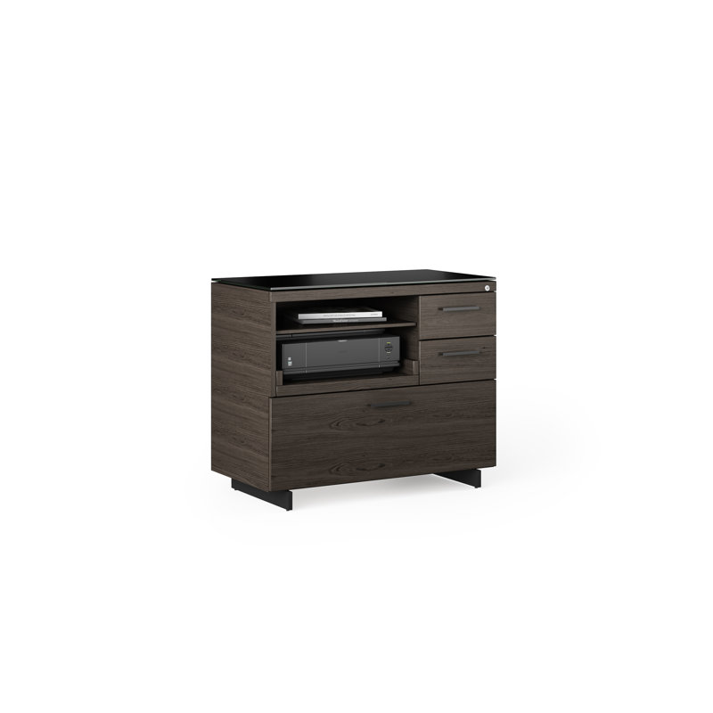 Sequel 20 35'' Wide 3 - Drawer Filing Credenza, Charcoal Stained Ash/Black