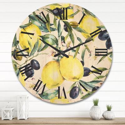 Horloge murale en bois Lemon and Olive Branches I