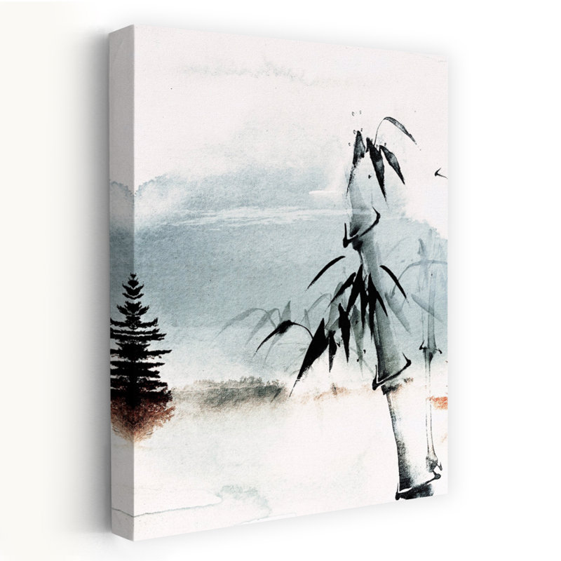 Contemporary Art Minimalist Serene Traditional Bamboo Landscape Nature Wall Art by Treechild - Wrapped Canvas Print