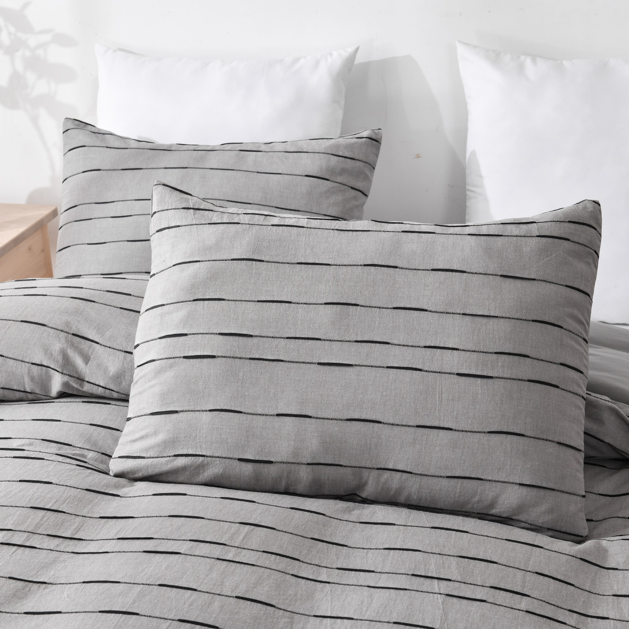 Zari Cotton Percale Duvet Cover Set, Gray, Queen Duvet Cover + 2 Shams