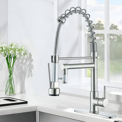 Contemporary Kitchen Sink Faucet,Single Handle Stainless Steel Kitchen Faucets with Pull Down Sprayer,Brushed Nickel