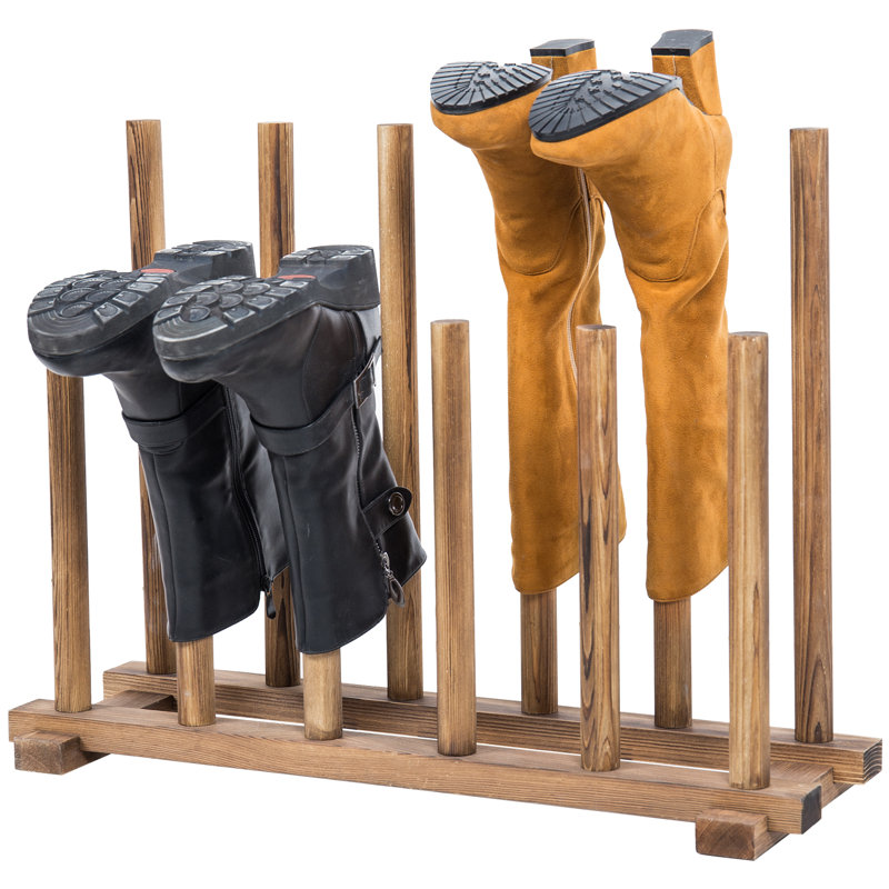 6-Pair Entryway Wood Boot Storage Rack, Dark Brown