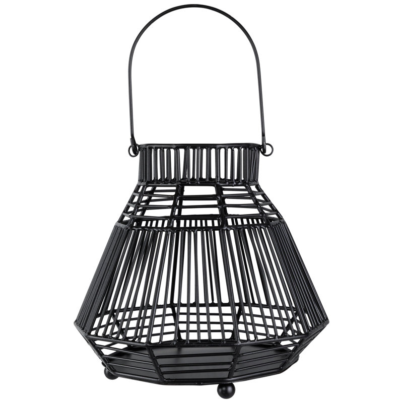 Large Geometric Iron Hurricane Candle Lantern - - Black, 8.75" H x 9" W x 9" D