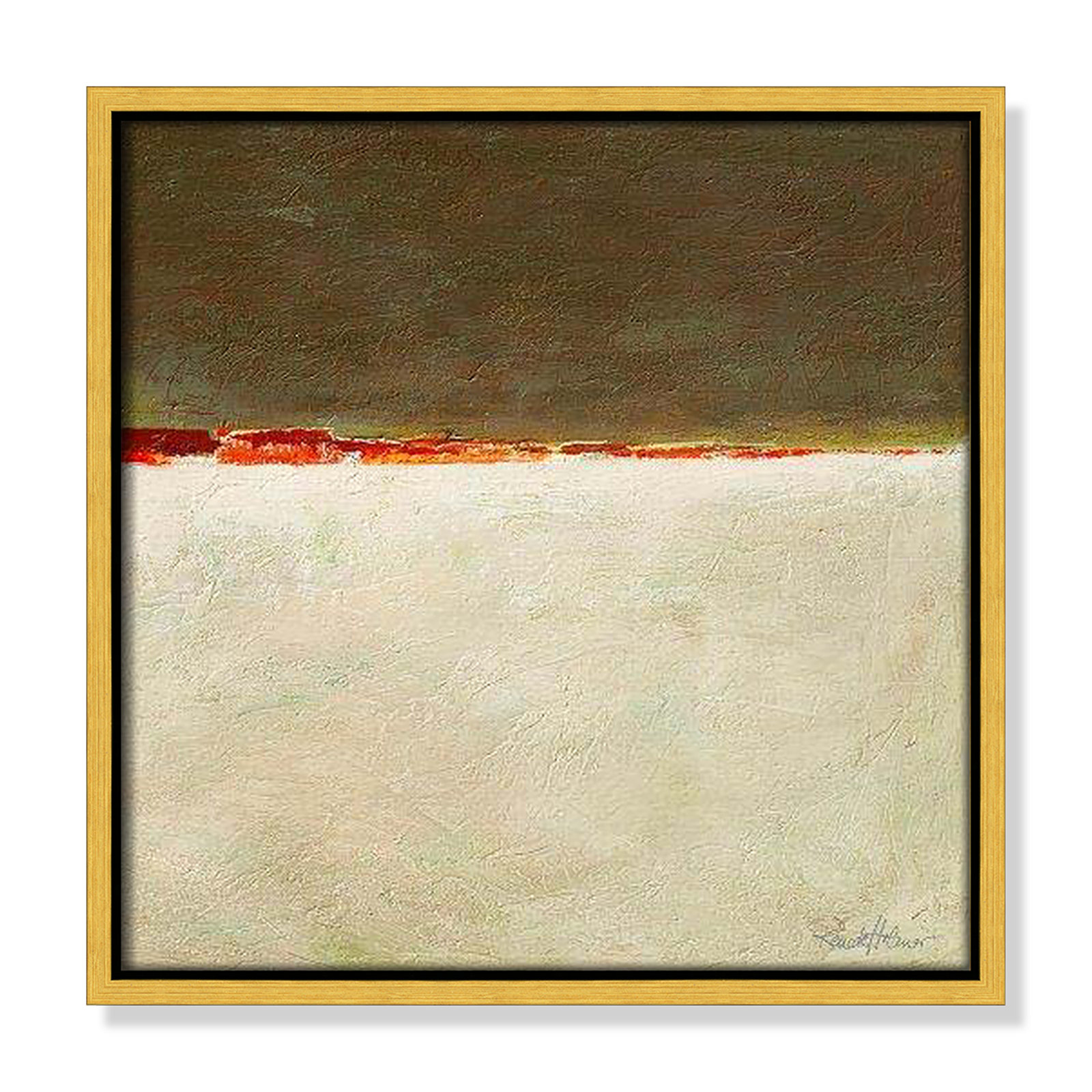 Orange Horizon I by Renate Holzner, 13.5'' H x 13.5'' W x 2'' D, Gold Framed