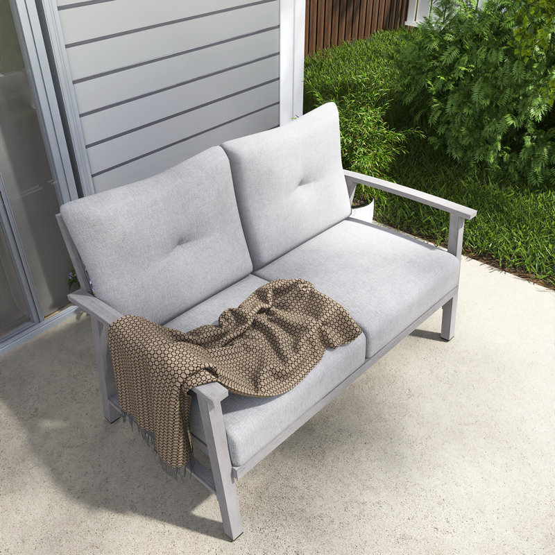 Causeuse de patio en aluminium pour 2 personnes avec coussins épais, Coussin gris / cadre blanc