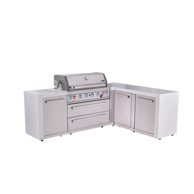 Îlot de cuisine en forme de L en acier inoxydable de 94 po x P 75 po x H 46 po Mont Buri Deluxe