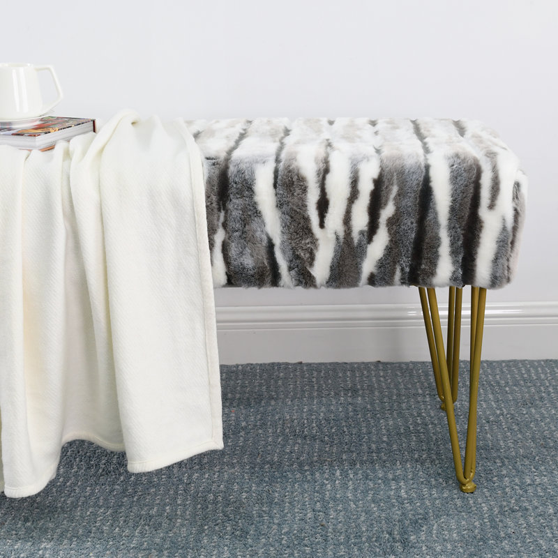 Mapoles Upholstered Ottoman, Gray Faux Fur