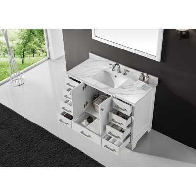 Claristine 48 Inch Bath Vanity in Quartz Top 3 Faucet Holes with Basin