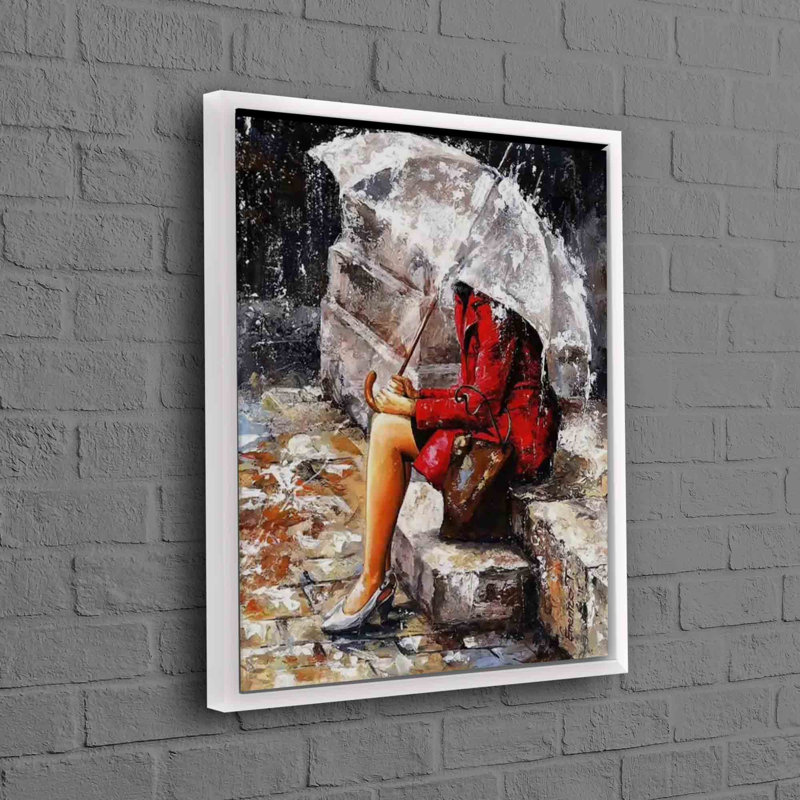 Art abstrait sur toile de coton mettant en vedette une femme contemporaine avec un parapluie sous la pluie pour la décoration murale