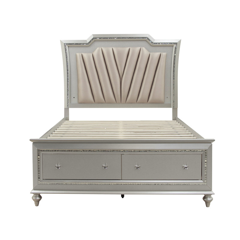 Mekael Storage Bed,bed frame,platform bed,upholstered bed, Full, Silver