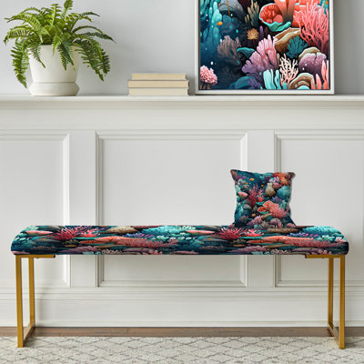 Coral Reef Tropical Pattern - Tropical Upholstered Gold Bench