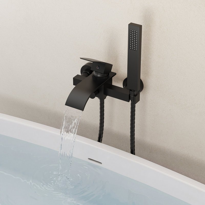 Robinet de baignoire mural avec douchette romaine, Noir mat