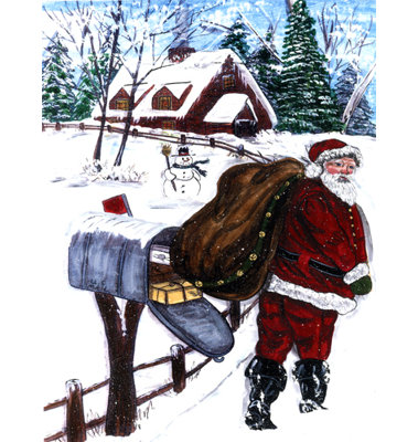 Santa claus delivering packages maison vertical flag