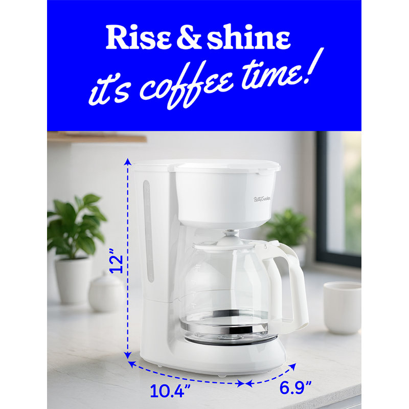 Betty Crocker 12-Cup Drip Coffee Maker with Heat Resistant Glass Carafe, White
