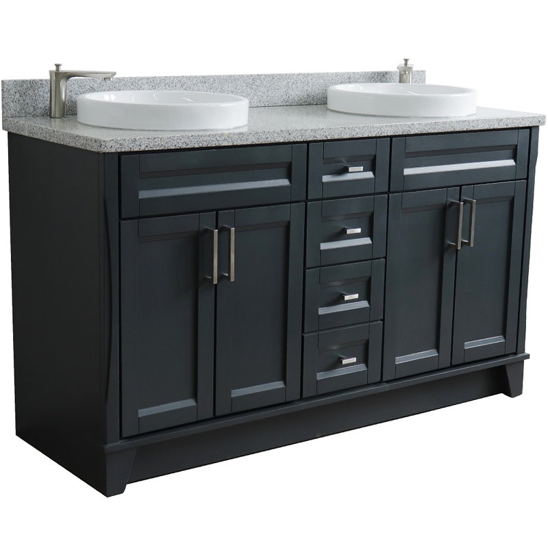 Nickolai 61'' Double Bathroom Vanity with Top, Gray/White