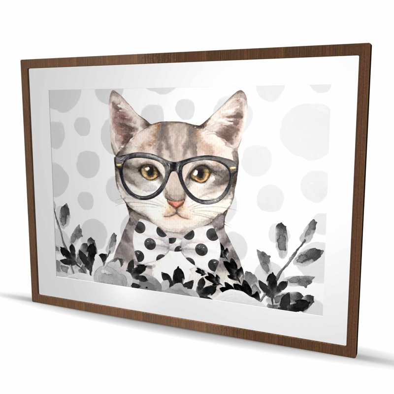 Geek Cat - Reproduction matte encadrée pour décor de chambre à coucher féline, H 36 po x l 48 po, Brun
