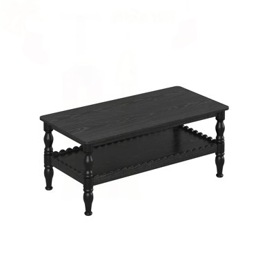 Rectangular 2-Tier Coffee Table with Solid Wood Legs
