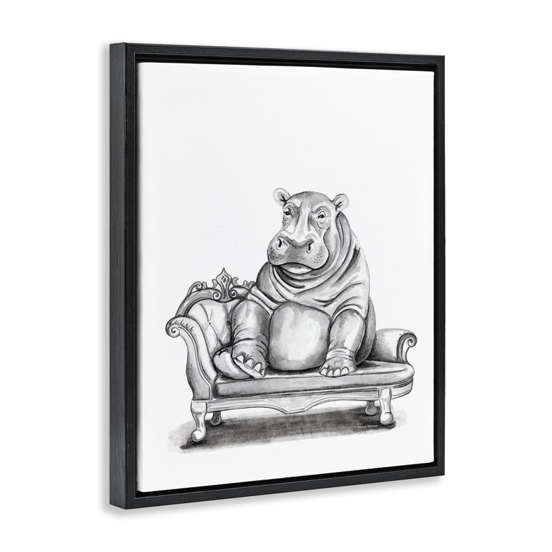 «Hippo Lounging on Chaise», art mural encadré sur toile flottante, design par Rachel Nieman, H 21 po x l 17 po