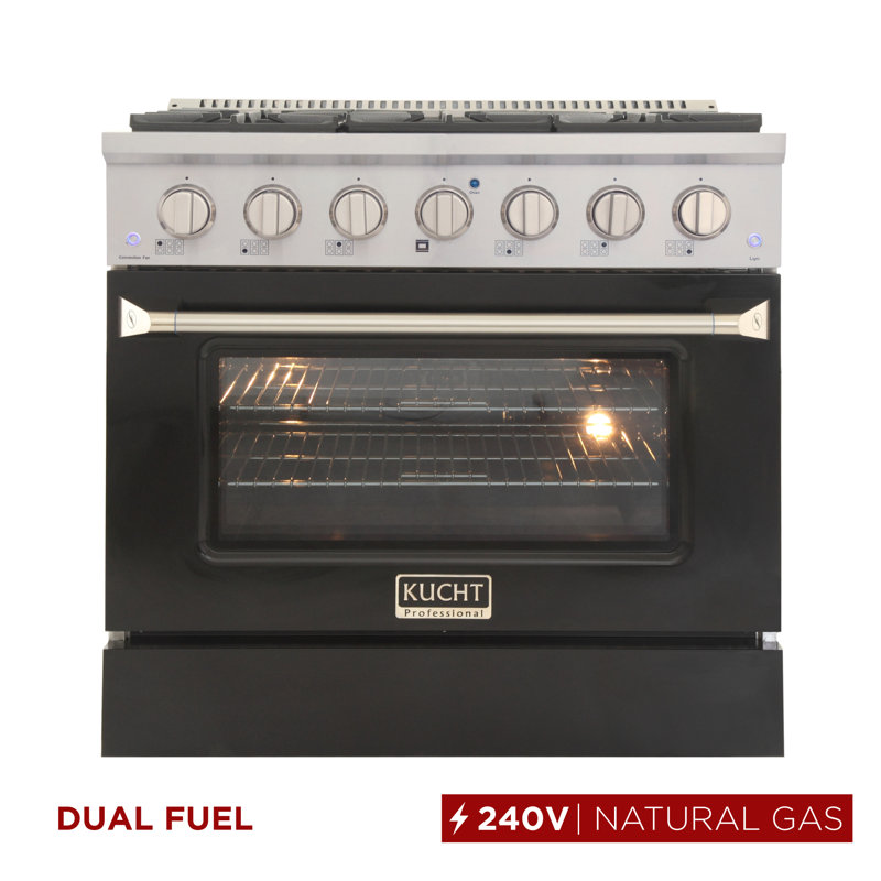 Kucht 36'' W Dual Fuel Free Standing Range, Black, Natural Gas