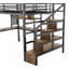 Lit mezzanine double avec lumière DEL et station de charge, lit mezzanine en métal avec bureau et escalier, lit mezzanine avec garde-robe-1407358010