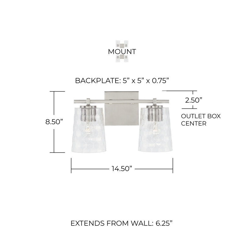 Éclairage pour salle de bain à intensité variable 2 lumières Burke, Nickel brossé