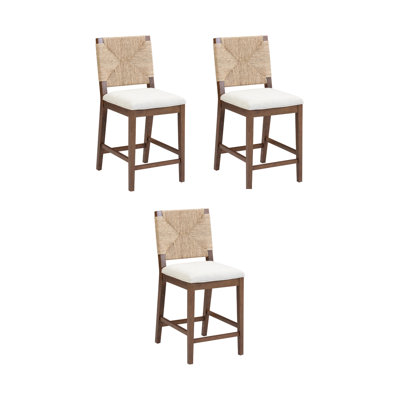 Tabouret de bar rembourré Seagrass avec structure en bois massif, paquet de 3
